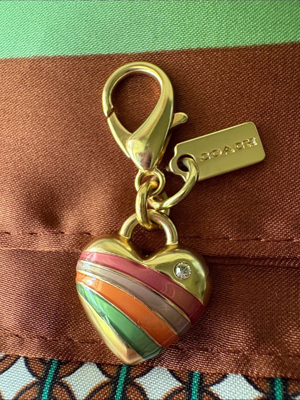 Coach Gold Heart Charm with Rainbow Enamel Stripes